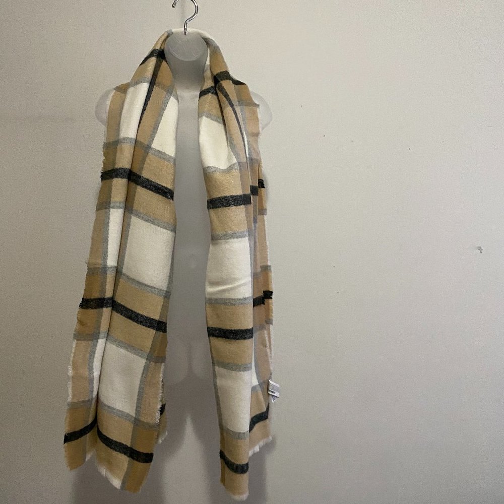 Cute Plaid Black, White, Tan, Grey, Scarf